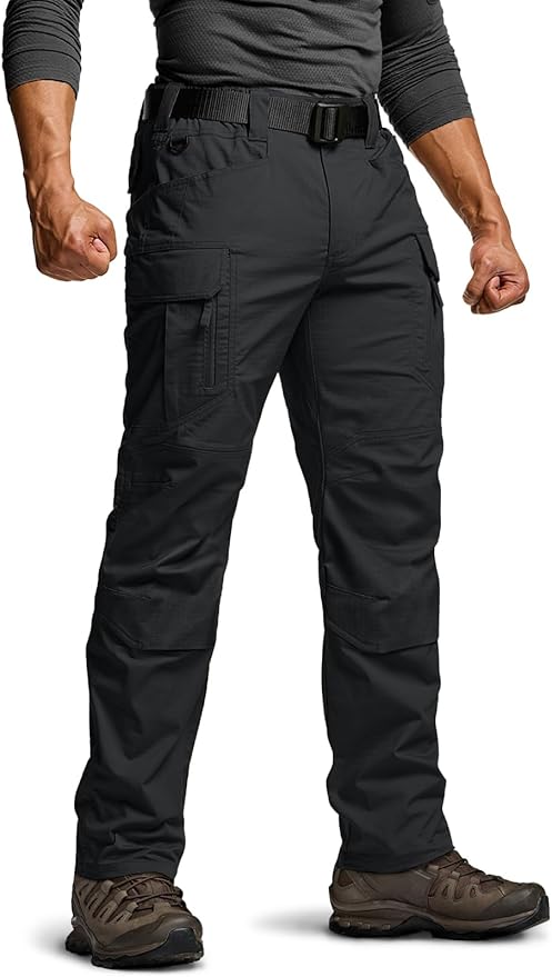 CQR Men's Flex Stretch Tactical Pants, Water Resistant Ripstop Cargo Pants, Lightweight EDC Outdoor Work Hiking Pants
