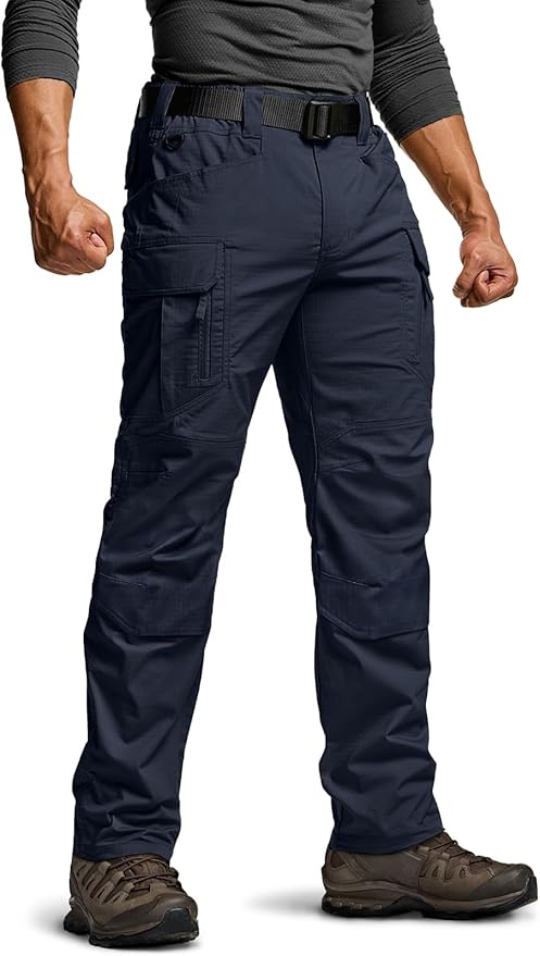 CQR Men's Flex Stretch Tactical Pants, Water Resistant Ripstop Cargo Pants, Lightweight EDC Outdoor Work Hiking Pants