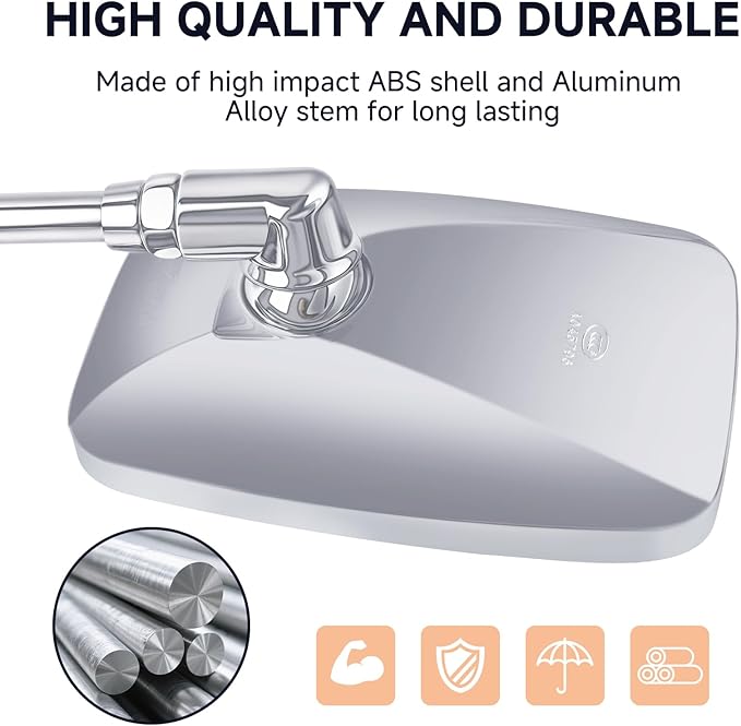 Universal Motorcycle Mirrors - M10 Chrome Rectangle Handlebar Rearview Mirrors Compatible with Honda Shadow MSX125 Kawasaki Vulcan Z900 Suzuki SV650 Volusia