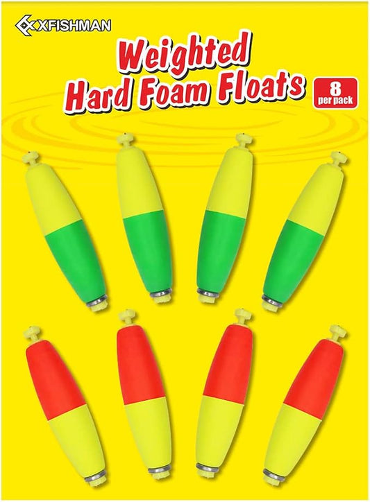 XFISHMAN Weighted-Bobbers-for-Fishing-Floats-Bouy Slip Bobber Fishing Corks Kit Crappie Bluegills Panfish Catfish Hand Made Foam Float 1 Inch 2 in 8-12 Pack