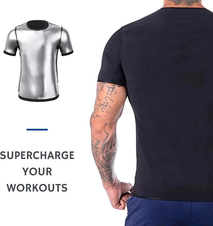 Nano Hertz Sauna Sweat Suit Weight Loss Shapewear Top Shirt Waist Vest Trainer Workout Exercise Fitness Gym Short Sleeves Men
