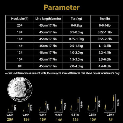 AMHDV Small Barbless Fishing Hook with Line, Tiny Fish Hooks and Leader (Pack of 20)