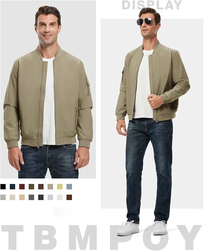 TBMPOY Men's Lightweight Bomber Jackets Light Windbreaker Casual Stylish Fall Golf Zip Up Dress Business Varsity