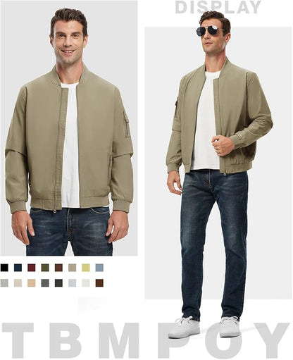 TBMPOY Men's Lightweight Bomber Jackets Light Windbreaker Casual Stylish Fall Golf Zip Up Dress Business Varsity