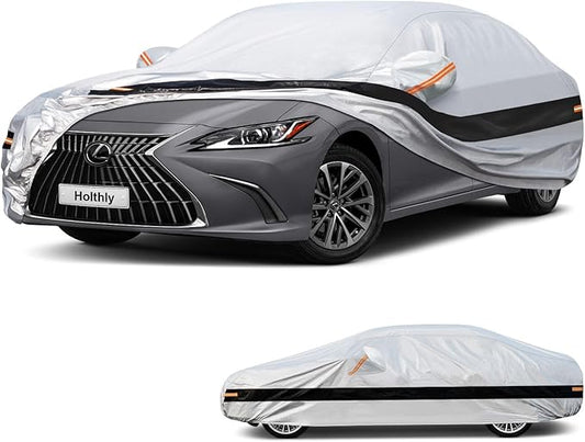 10 Layer Sedan Car Cover Waterproof All Weather for Automobiles,100% Waterproof Outdoor Car Covers Rain Snow UV Dust Protection. Custom Fit for Lexus ES, Cadillac CT5,Buick Lacrosse,etc