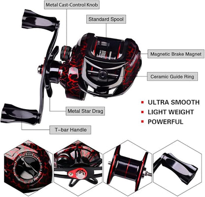 Fishing Rod and Reel Combo, 6.9ft Carbon Fiber Telescopic Fishing Pole with Spinning/Baitcasting Reel Combos, Sea Saltwater Freshwater Ice Bass Fishing Tackle Set Fishing Rods Kit