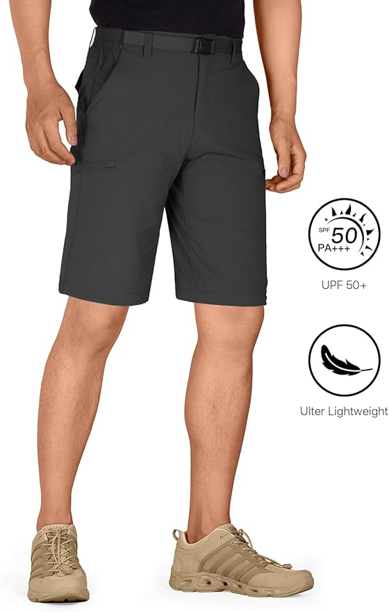 FREE SOLDIER Men's Outdoor Convertible Hiking Pants with Belt Lightweight Quick Dry Tactical Cargo Pants Nylon Spandex