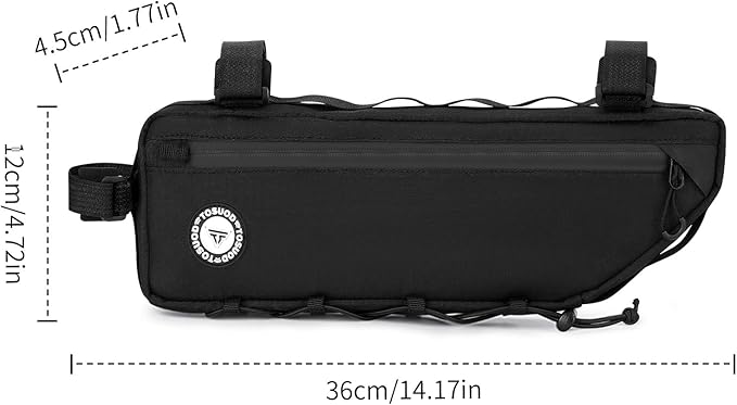 Bike Frame Bag 2L/3L – Waterproof 600D/Scratch-Proof, 7" Phone Fit, 4-Point & Multi-Position Anti-Sway Straps, Full-Side Zipper Quick Access, Tool-Free Install, Universal MTB/Road/Gravel/E-Bike
