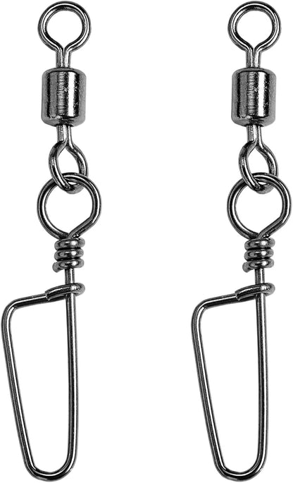 QISHUO Barrel Stainless Snap Swivels Strength Saltwater Lure Connector Fishing Steel Clips Fishing Swivel Rolling Black Nickel
