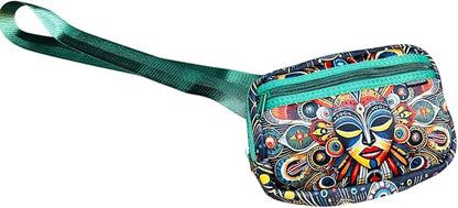 Yewande&co Neoprene Fanny Pack Belt Bag – Lightweight Waterproof Waist Bag with Adjustable Strap, 3 Zippered Pockets, Crossbody Belt Bag for Travel, African Design Crossbody Bags (Mask)