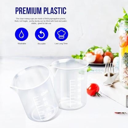 LEOBRO 50ml/1.7oz Epoxy Mixing Cups, 38PCS Graduated Epoxy Resin Cups, Pouring Cup, Plastic Beakers Measuring Cup for Resin, Epoxy, Acrylic Paint, with 40 PCS Wood Craft Sticks