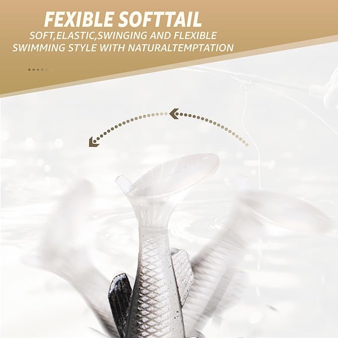 Inmorven Soft Fishing Lures Shad Minnow Swimbaits, Pre-Rigged Jig Head Paddle Tail Swimbaits for Freshwater and Saltwater, Jigs Fishing Bait for Bass Crappie Trout Walleye, Fishing Gifts for Men