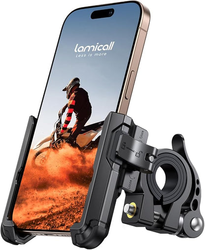 Lamicall Motorcycle Bike Phone Mount - [No Block Camera] [1s Lock] Bike Cell Phone Holder Clamp, Bicycle Scooter Handlebar Clip, for iPhone 17 16 15 14 Pro Max, Galaxy S25 S24 Ultra, 4.7-7" Phones