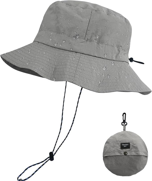 PFFY Quick Dry Waterproof Packable Bucket Hat for Women Men Outdoor Sun Hats with Detachable Chin Strap