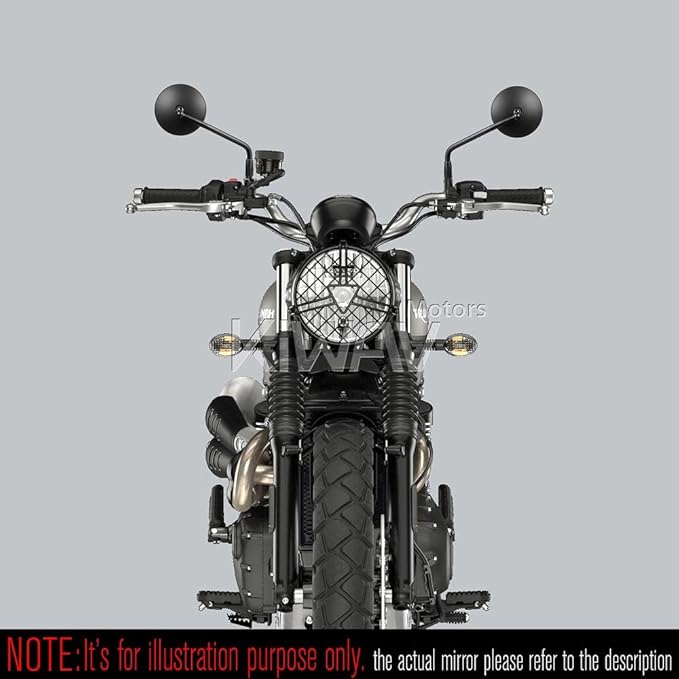 KiWAV Eclipse Mirrors Black Round Rear View Side Mirrors E-mark compatible for Triumph Go-through Mount