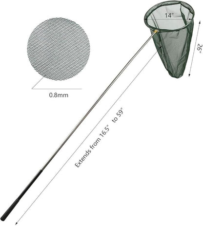 RESTCLOUD Professional Insect and Butterfly Net with 14" Ring, 26" Net Depth, 59" Telescopic Handle Full Extends to 73" Stainless Lockable