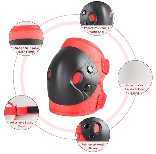 Cockchafer Kids and Youth Knee Elbow Wrist Guards Protective Gear Set for Skateboarding, Roller Skating, Inline Skating, Scooter Riding, BMX Biking (Red, Small)