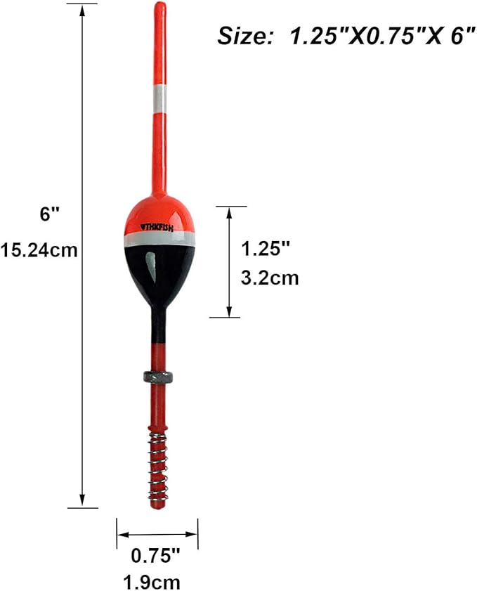 THKFISH Fishing Floats and Bobbers Balsa Wood Floats Spring Bobbers with Oval Slip Bobbers for Crappie Panfish Walleyes Fixed Bobber (1"X0.7"X6") (1.25"X0.75"X6") (2"X1.14"X5.86") 5pcs