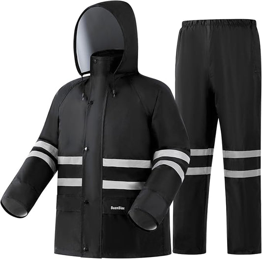 Rain Suit, High Visibility Reflective Safety Jacket, Lightweight Rain Gear, Waterproof Rain Jacket with Pants