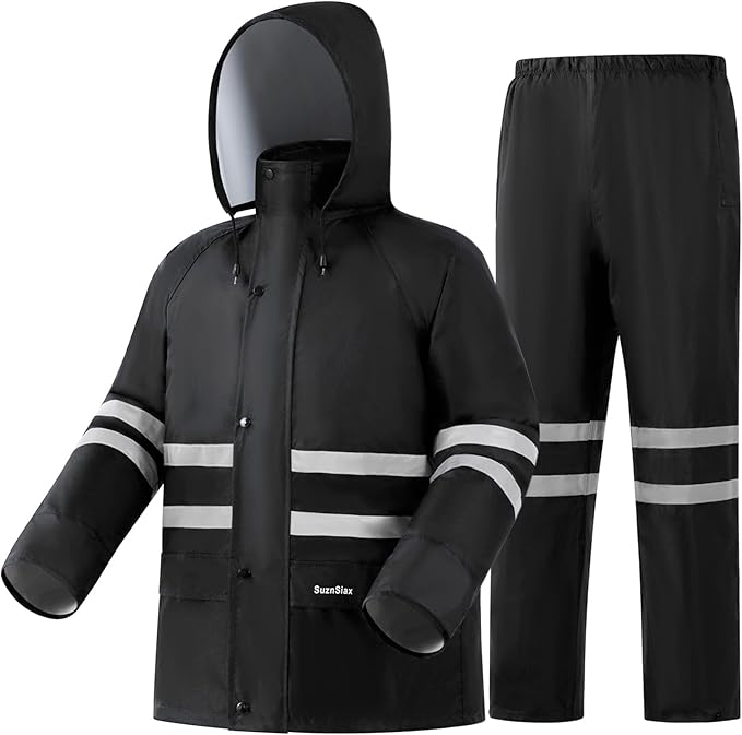 Rain Suit, High Visibility Reflective Safety Jacket, Lightweight Rain Gear, Waterproof Rain Jacket with Pants