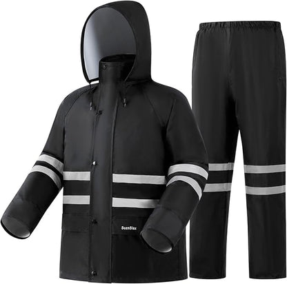 Rain Suit, High Visibility Reflective Safety Jacket, Lightweight Rain Gear, Waterproof Rain Jacket with Pants