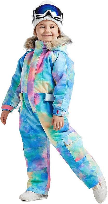 Kids Girls Boys Waterproof Colorful One Piece Snowsuits Coveralls Ski Suits Jackets Winter Jumpsuits