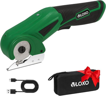 VLOXO Cordless Electric Scissors Upgraded, 4V Electric Cardboard Cutter Rechargeable Fabric Mini Cutter Rotary Multi-Cutting Power Tool with Safety Lock & LED Light for Carpet Leather Felt Storage Box