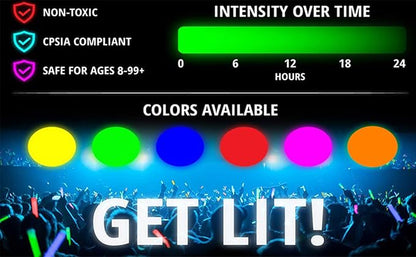 Glow Fever Glow Sticks Bulk 100ct Premium Glow In The Dark Light Up with Lanyards, For Party Supplies, Party Favors, Birthday, Halloween, Super Bright, Lasts Up to 12 hrs