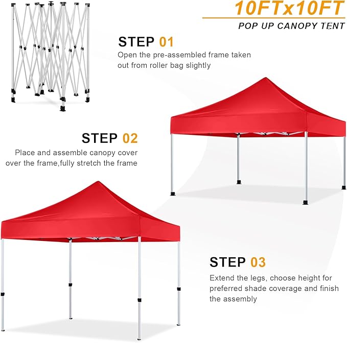 10x10 Pop Up Canopy Tent Commercial Series,Red