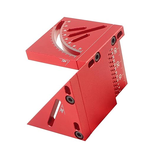 45/90 Degree Aluminum Alloy Woodworking Square Protractor, Multi Angle Measuring Ruler, High Precision Layout Measuring Tool for Engineer Carpenter (Red)