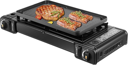 Portable Camping Stove Lightweight Design Gas Grill with Ceramic Ignitor 2 Burner Tabletop BBQ Grill for Outdoor Cooking Safe and User Friendly Ideal for Camping BBQ Parties Family Gatherings