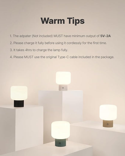 Halo Mushroom Lamp, 5W Cute Cordless Rechargeable Table Lamp with Glass Shade, 3 Color Temps LED Dimmable Ambient Lighting, Small Retro Touch Bedside Light for Bedroom Decor, Mustard Yellow