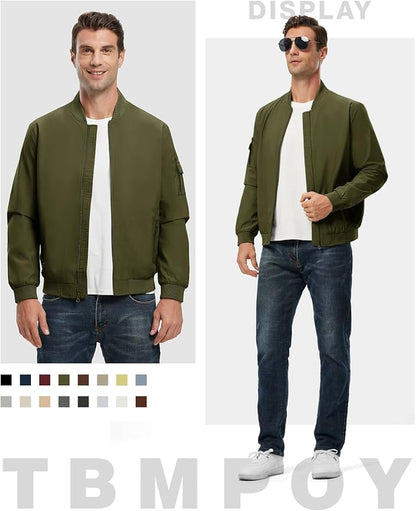 TBMPOY Men's Lightweight Bomber Jackets Light Windbreaker Casual Stylish Fall Golf Zip Up Dress Business Varsity