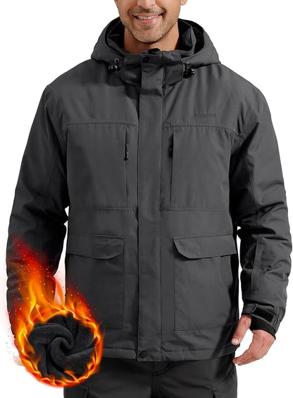 FREE SOLDIER Men's Waterproof Ski Jacket Fleece Lined Warm Winter Snow Coat with Hood Fully Taped Seams