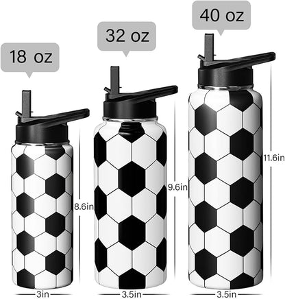 Soccer Water Bottle 40oz Insulated Sports Water Bottles Soccer Gifts for Men Women Gift for Coach Lovers Fan Players Stuff Accessories for Boys Girls
