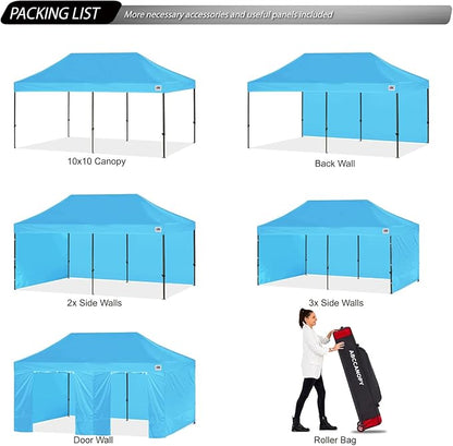 ABCCANOPY Heavy Duty Easy Pop up Canopy Tent with Sidewalls 10x20, Sky Blue