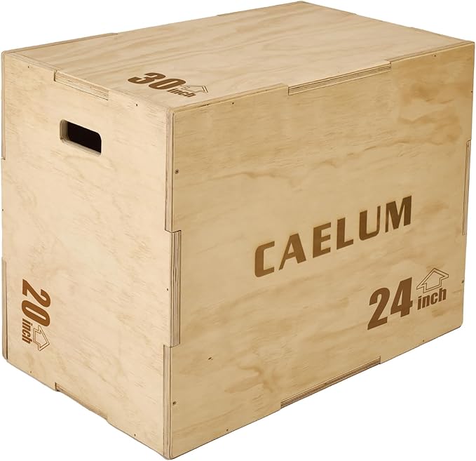 CAELUM 3-in-1 Wood Plyo Box - Non-Slip Plyometric Jump Box for Home & Gym, 400lbs Bearing Fitness Launch Box for Jumping Squats Step-ups Strength Training