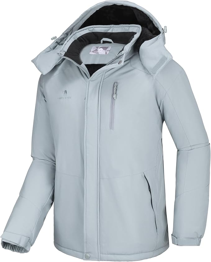 CAMELSPORTS Mens Winter Jacket Waterproof Warm Snow Ski Jackets Faux Fur Fleece Rain Coats with Removable Hood