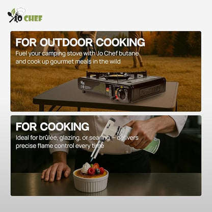 Jo Chef Butane Fuel Canister, 8 oz Butane Cylinder - Pure Refined Gas for Camping Stove or Creme Brulee Blow Torch, 12 Cans