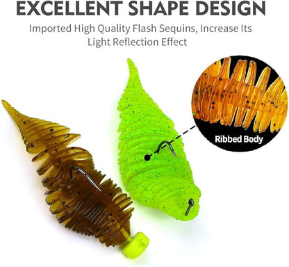 Soft Swimbait Lures, Soft Plastic Fishing Lures Kit, Bass Fishing Lure Swim Baits with 5 Color, Threaded Small Needle Tail for Trout, Crappie, Bass, Redfish, Freshwater, Saltwater