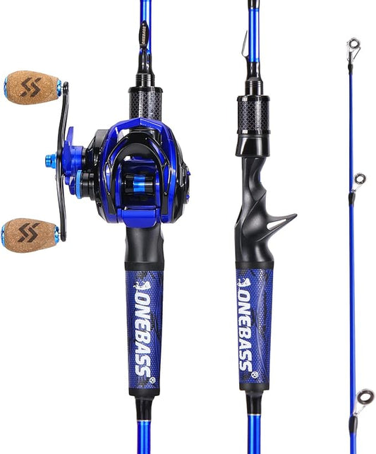 One Bass Fishing Rod and Reel Combo, IM7 Graphite 2 Pc Blank Baitcasting Combo, Spinning Rod with Super Polymer Handle