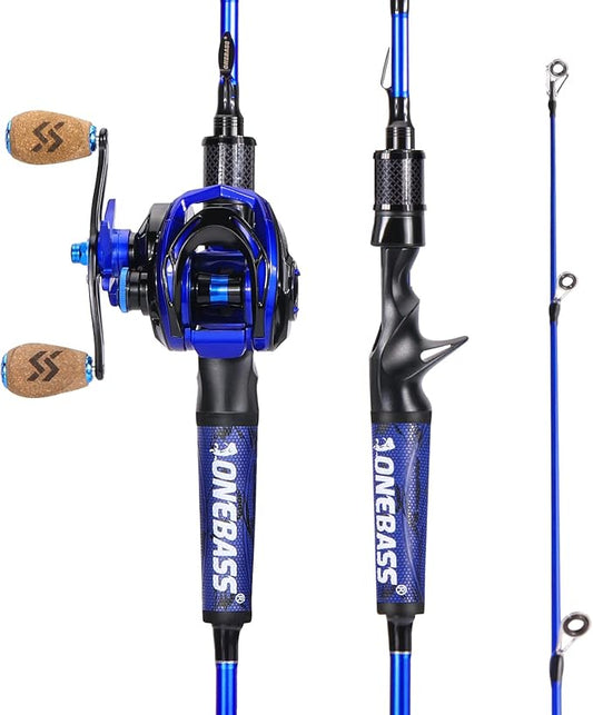 One Bass Fishing Rod and Reel Combo, IM7 Graphite 2 Pc Blank Baitcasting Combo, Spinning Rod with Super Polymer Handle