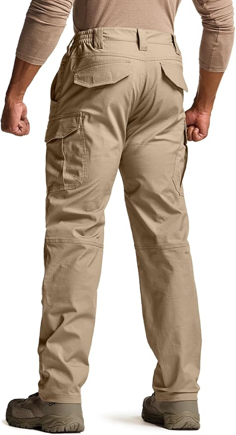 CQR Men's Flex Stretch Tactical Pants, Water Resistant Ripstop Cargo Pants, Lightweight EDC Outdoor Work Hiking Pants