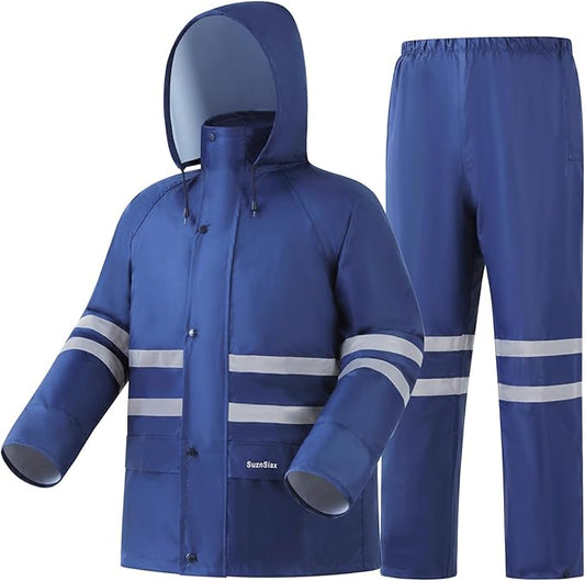 Rain Suit, High Visibility Reflective Safety Jacket, Lightweight Rain Gear, Waterproof Rain Jacket with Pants