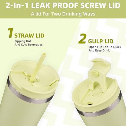 BJPKPK 34oz Insulated Tumbler With lid And Straw Stainless Steel Tumblers Travel Coffee Mug Reusable Thermal Cup,Macaron Green