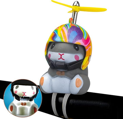 wonuu Duck Bike Bell with Light and Helmet Cute Hamster Bicycle Horn, Dashboard Decoration Hamster Toy Motorcycle Bike Bells Rubber Duck Car Dashboard Decorations (Rainbow-Hamster)
