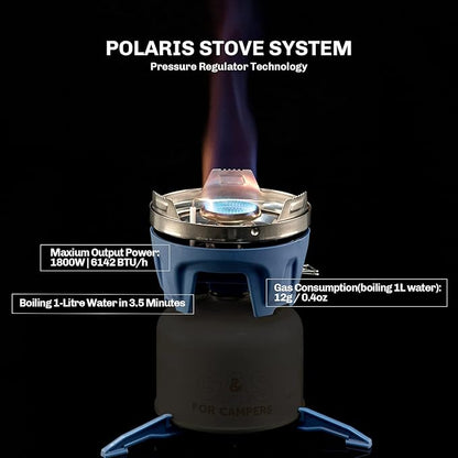 Fire Maple Polaris Pressure Regulator Cooking System | Portable Camping Backpacking Gas Stove with Piezo Ignition POT Support & Stand | Compact Gas Stove Burner for Hiking Bushcraft Trekking (Blue)
