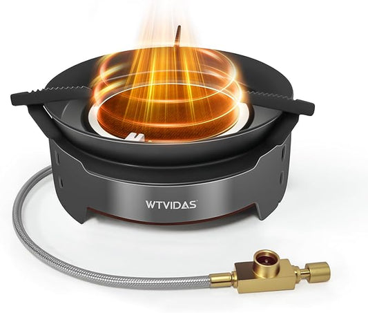 Camping Stove 3600W Portable Backpacking Stove with Piezo Ignition, Fuel Canister Adapter Windproof Gas Stove for Camping Hiking Outdoor Cooking