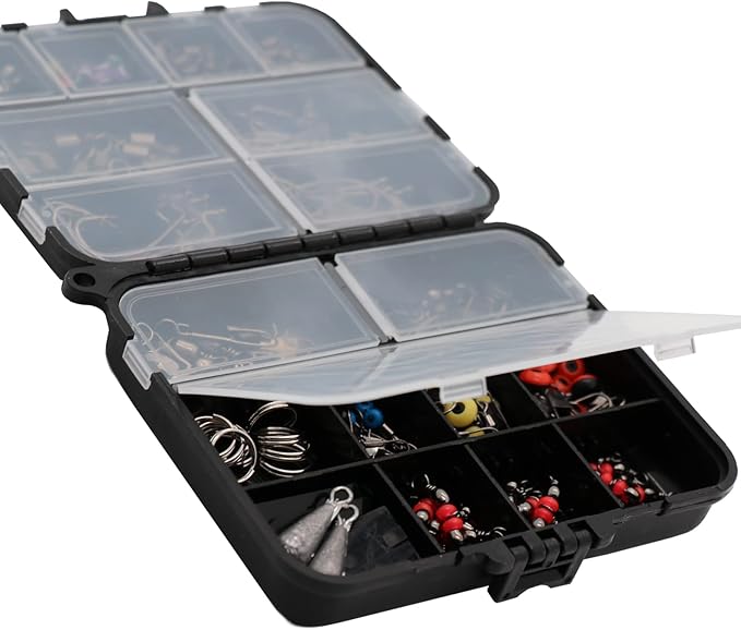 Fishing Accessories Kit with Hooks, Bass Casting, Sinkers, Swivels, Snaps, Sinker Slides, Line Beads, Fishing Set with Tackle Box Lanyard