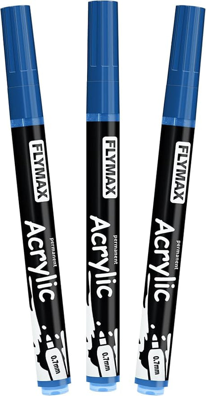 Blue Marker Paint Pens - Permanent Marker Pens Blue Acrylic Paint Water-Based 0.7mm Fine Tip Waterproof Quick-Drying (3 in 1Pack)
